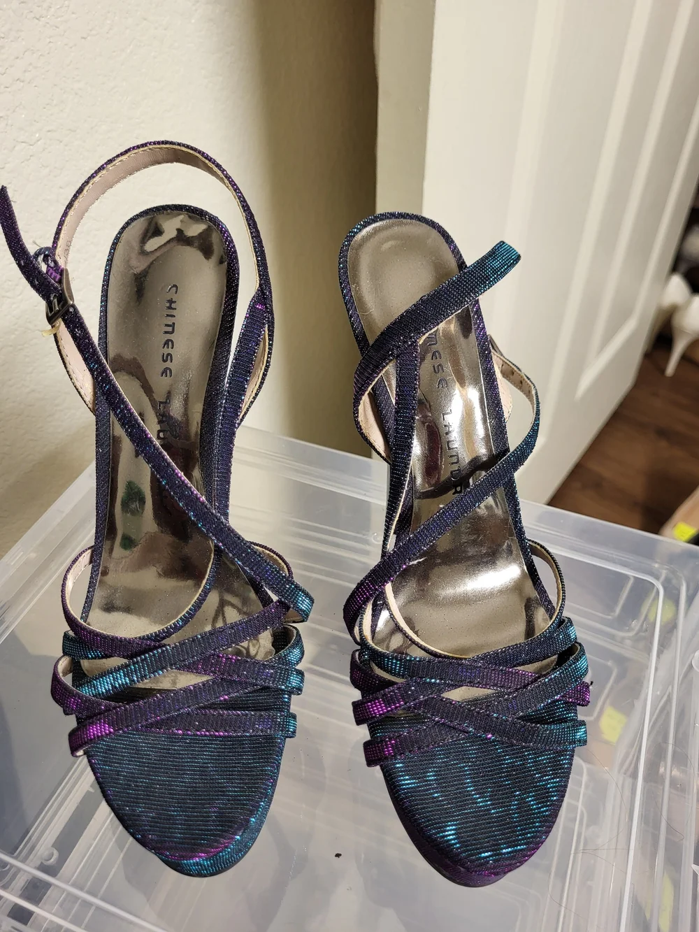Purple & Teal Strappy Platform High Heels
